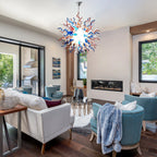 Radiating starburst Artisan Blown Glass Chandelier Multicolor Chihuly-Style Sculptural Pendant Light