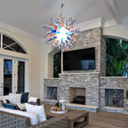 Radiating starburst Artisan Blown Glass Chandelier Multicolor Chihuly-Style Sculptural Pendant Light