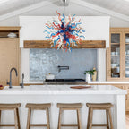 Radiating starburst Artisan Blown Glass Chandelier Multicolor Chihuly-Style Sculptural Pendant Light