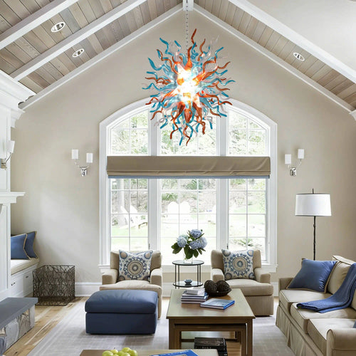 Artisan Multicolor Blown Glass Chandelier Chihuly-Style Sculptural Starburst Glass Pendant Lighting