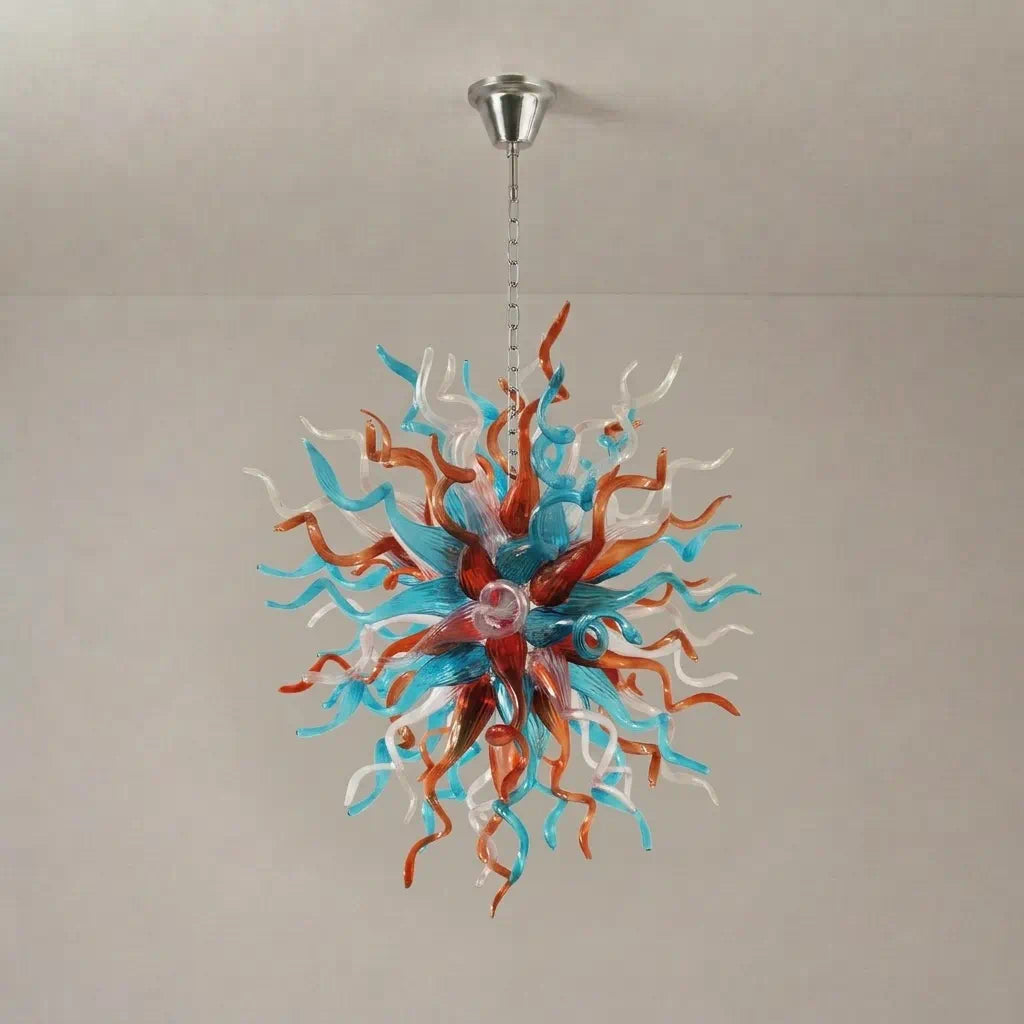 Artisan Multicolor Blown Glass Chandelier Chihuly-Style Sculptural Starburst Glass Pendant Lighting
