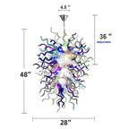 Chihuly Style Blue and Lavender Sculptural Art Blown Glass Chandelier Modern Multi-Tone Pendant Light