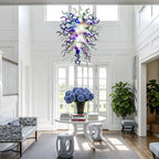 Chihuly Style Blue and Lavender Sculptural Art Blown Glass Chandelier Modern Multi-Tone Pendant Light