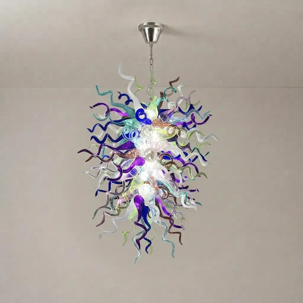 Chihuly Style Blue and Lavender Sculptural Art Blown Glass Chandelier Modern Multi-Tone Pendant Light
