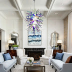 Chihuly Style Blue and Lavender Sculptural Art Blown Glass Chandelier Modern Multi-Tone Pendant Light