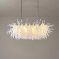 Large White & Clear Hand-Blown Art Glass Chandelier Sculptural Dining Room Kitchen Island Pendant Light