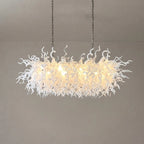 Large White & Clear Hand-Blown Art Glass Chandelier Sculptural Dining Room Kitchen Island Pendant Light