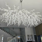 Large White & Clear Hand-Blown Art Glass Chandelier Sculptural Dining Room Kitchen Island Pendant Light