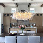 Large White & Clear Hand-Blown Art Glass Chandelier Sculptural Dining Room Kitchen Island Pendant Light