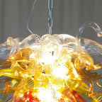 Luxury Ombre Hand-Blown Glass Chandelier Chihuly-Style Sculptural Glass Art Pendant Light