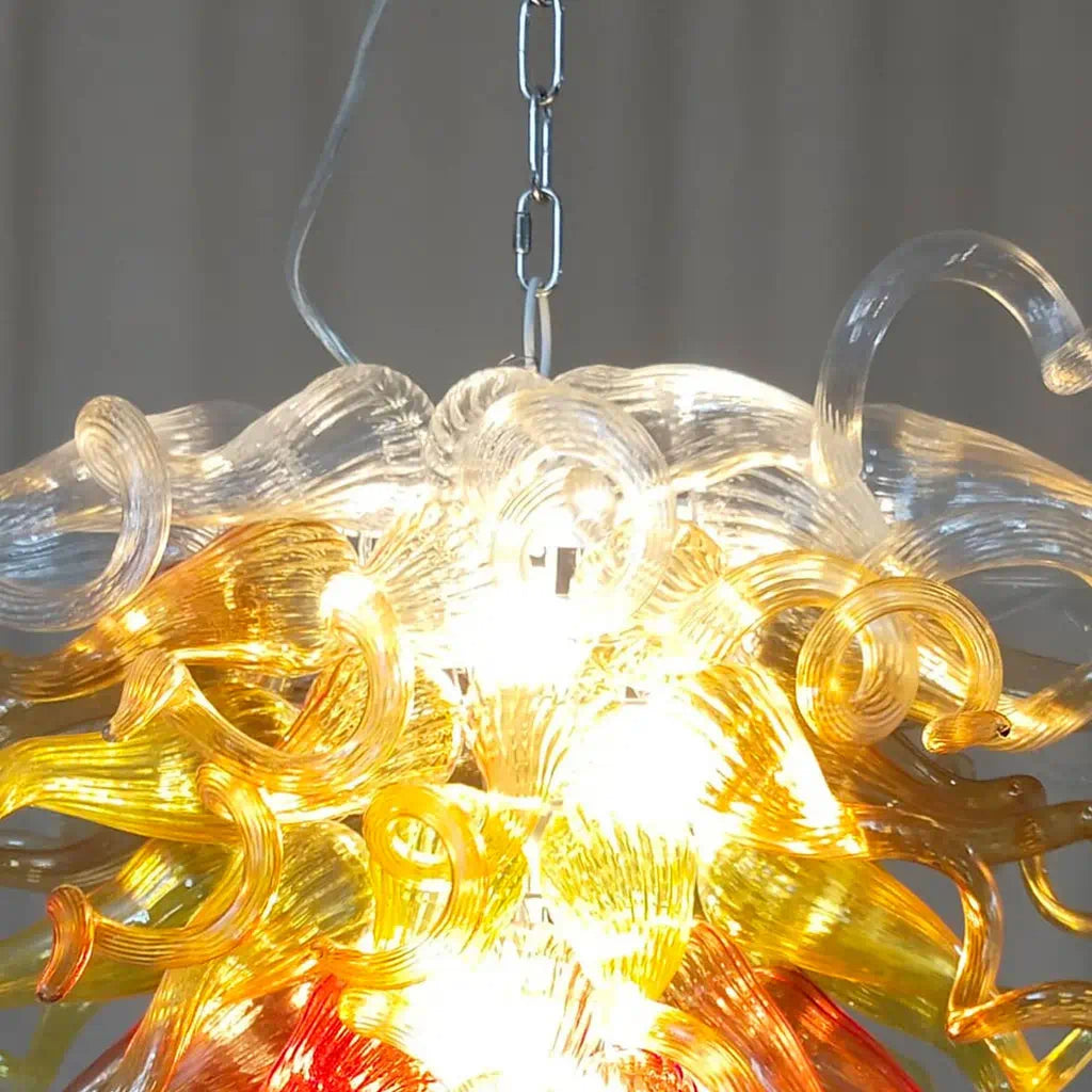 Luxury Ombre Hand-Blown Glass Chandelier Chihuly-Style Sculptural Glass Art Pendant Light