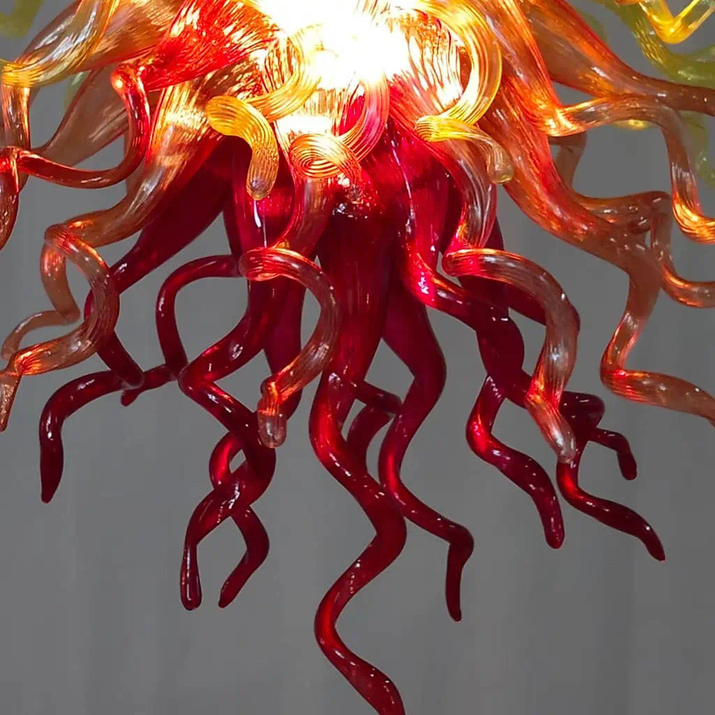 Luxury Ombre Hand-Blown Glass Chandelier Chihuly-Style Sculptural Glass Art Pendant Light