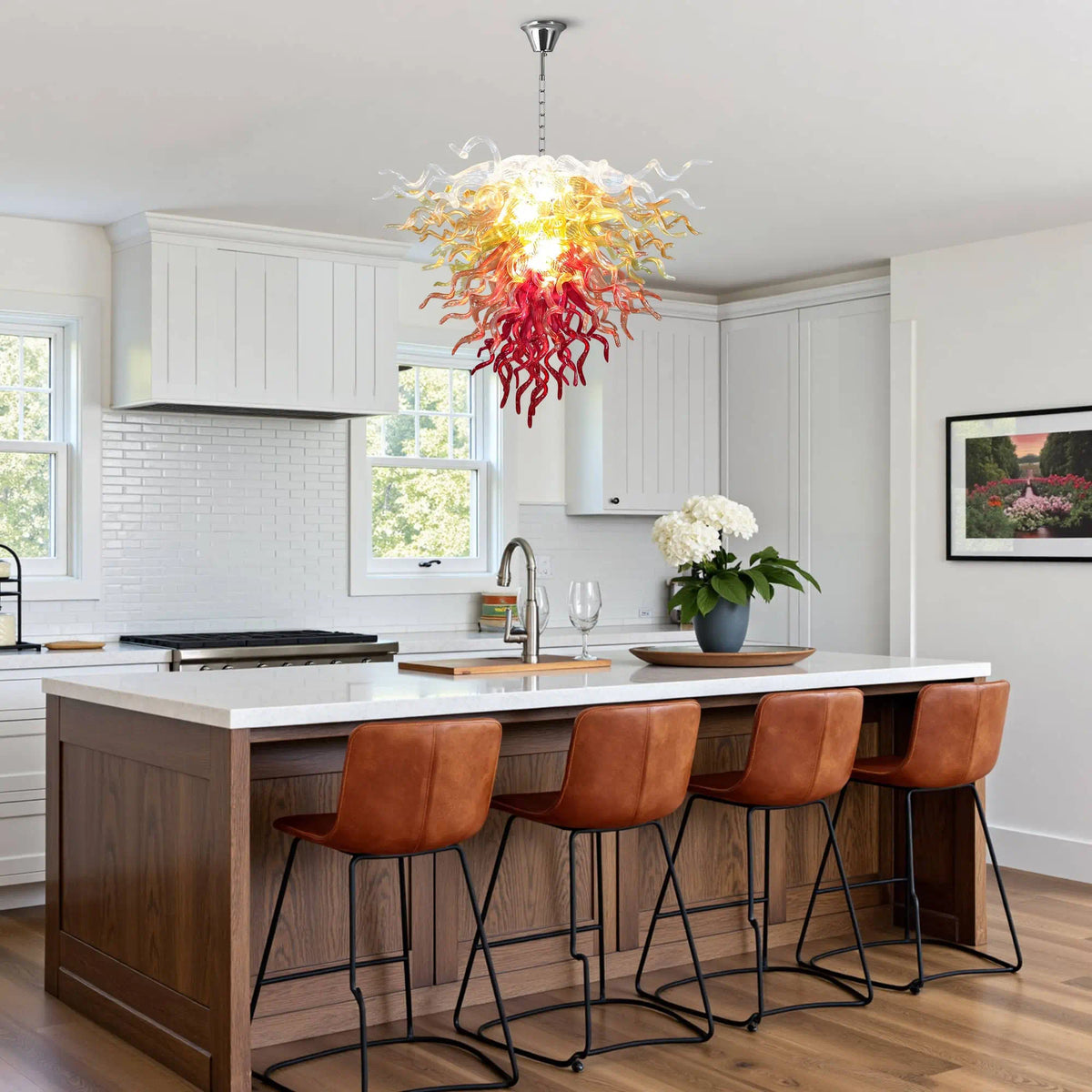 Luxury Ombre Hand-Blown Glass Chandelier Chihuly-Style Sculptural Glass Art Pendant Light
