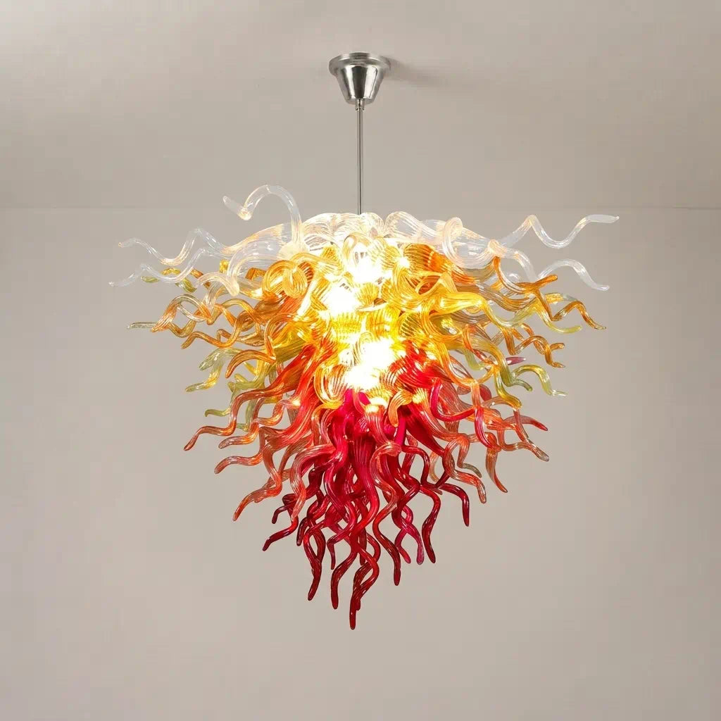 Luxury Ombre Hand-Blown Glass Chandelier Chihuly-Style Sculptural Glass Art Pendant Light