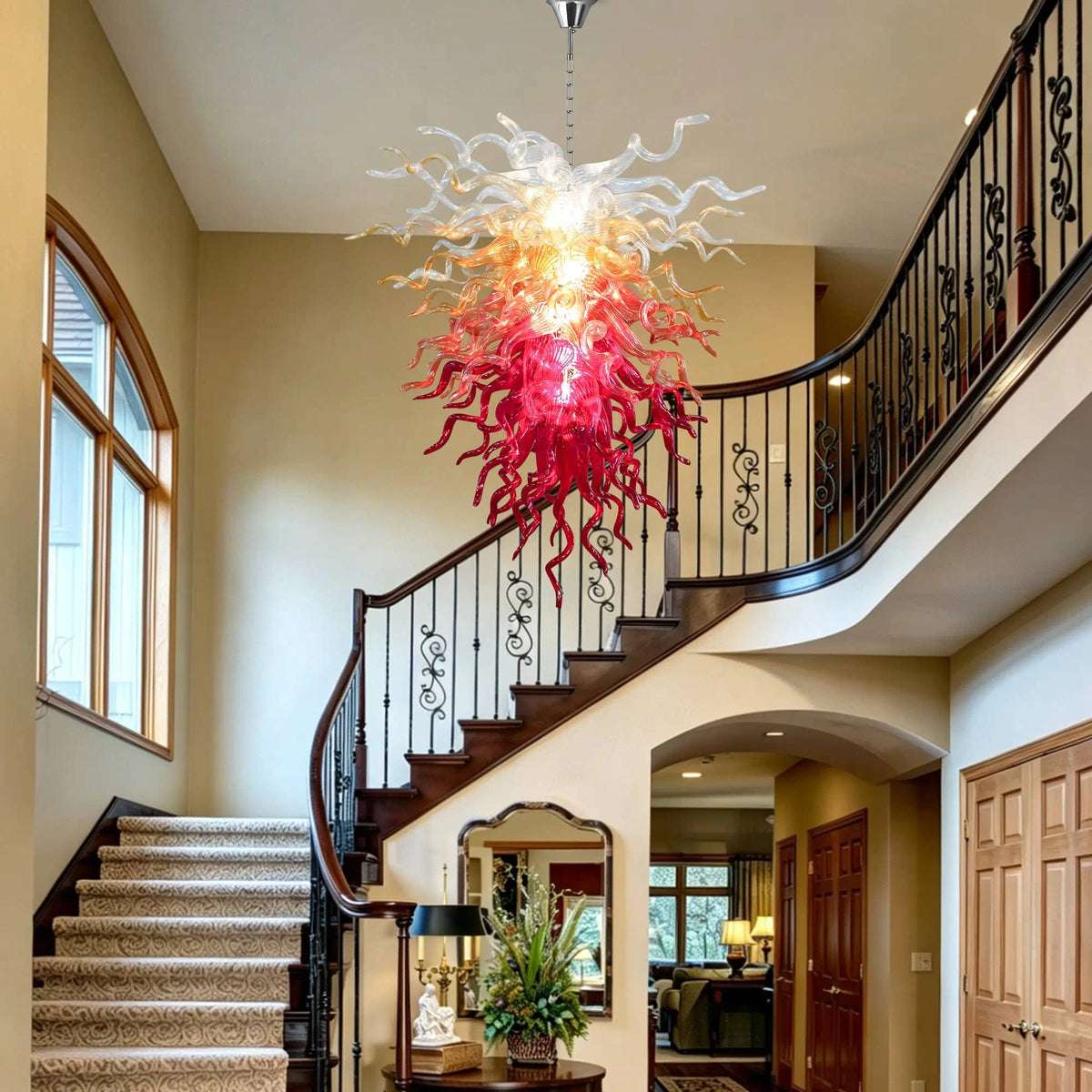 Fire & Frost Hand-Blown Glass Art Chandelier Chihuly Style Ombre Sculptural Glass Pendant Light