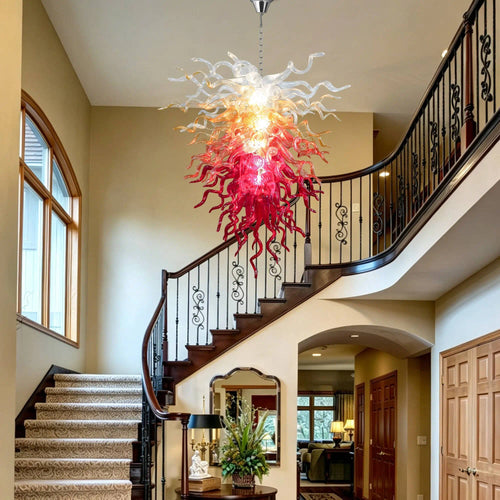 Fire & Frost Hand-Blown Glass Art Chandelier Chihuly Style Ombre Sculptural Glass Pendant Light