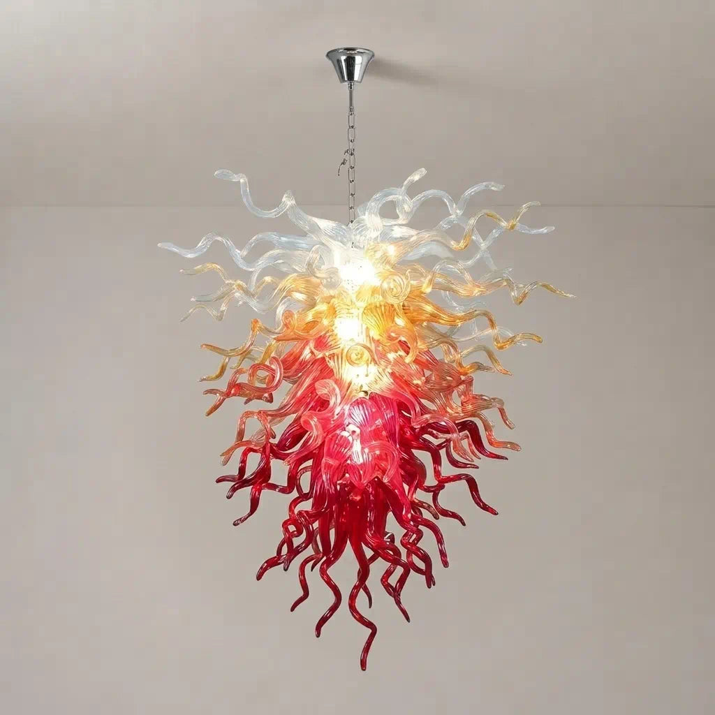 Fire & Frost Hand-Blown Glass Art Chandelier Chihuly Style Ombre Sculptural Glass Pendant Light