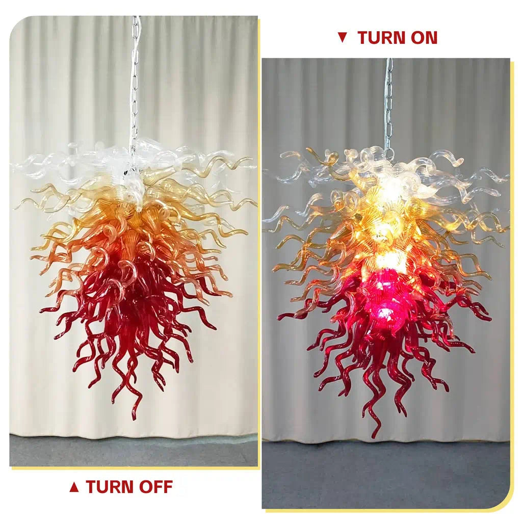 Fire & Frost Hand-Blown Glass Art Chandelier Chihuly Style Ombre Sculptural Glass Pendant Light
