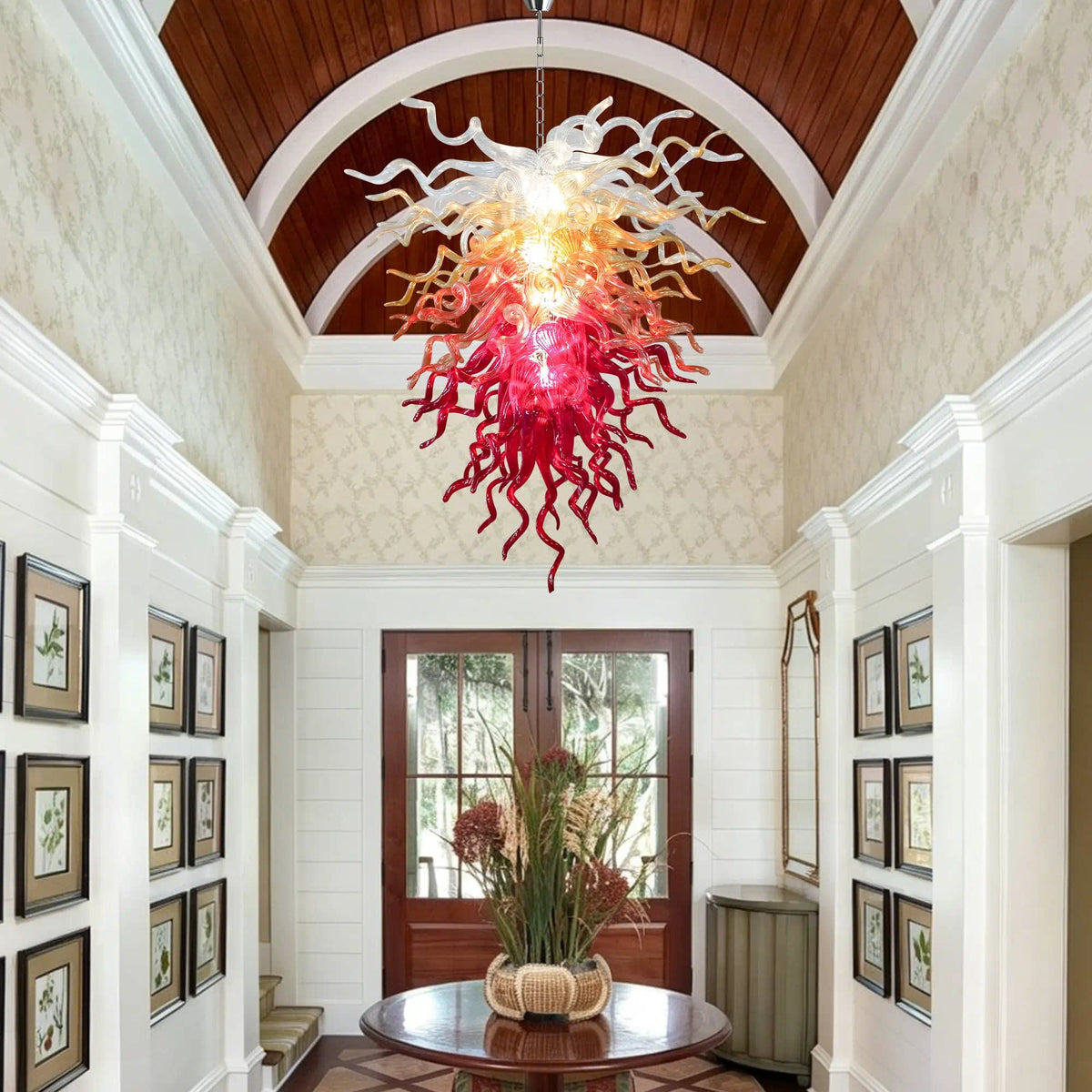 Fire & Frost Hand-Blown Glass Art Chandelier Chihuly Style Ombre Sculptural Glass Pendant Light