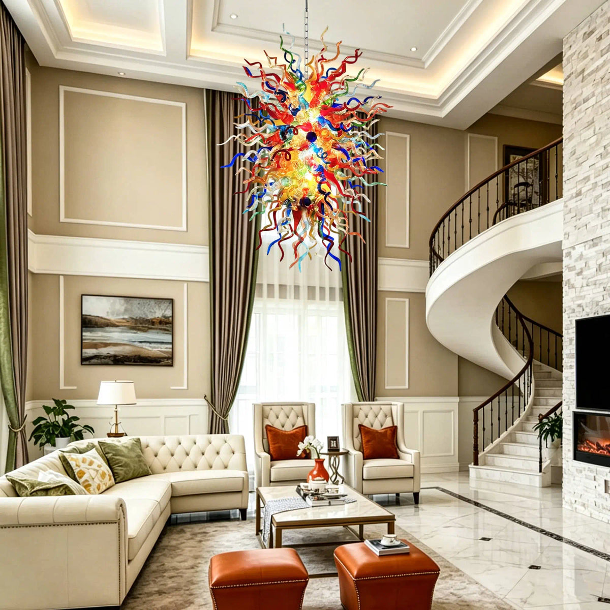 Kaleidoscope Luxury Multicolor Hand-Blown Glass Chandelier Large Chihuly-Style Sculptural Glass Art Pendant Light