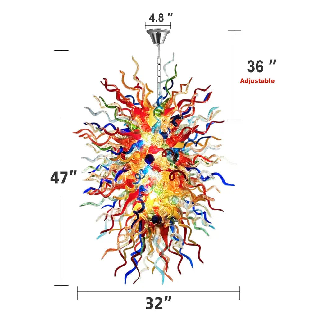 Kaleidoscope Luxury Multicolor Hand-Blown Glass Chandelier Large Chihuly-Style Sculptural Glass Art Pendant Light