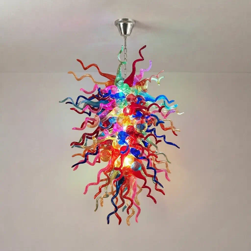 Luxury Kaleidoscope Rainbow Hand-Blown Glass Chandelier Multi-Color Chihuly-Style Sculptural Glass Art Pendant Light