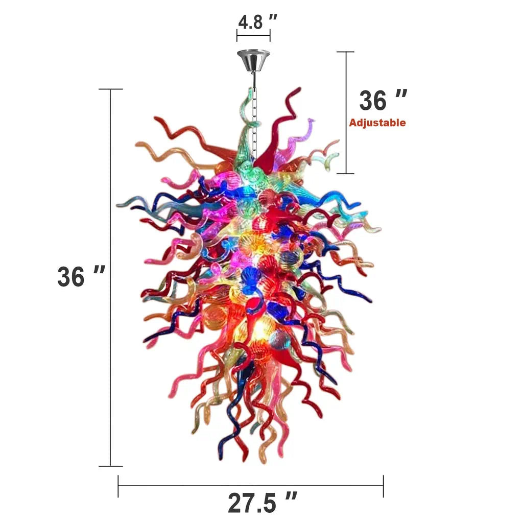 Luxury Kaleidoscope Rainbow Hand-Blown Glass Chandelier Multi-Color Chihuly-Style Sculptural Glass Art Pendant Light