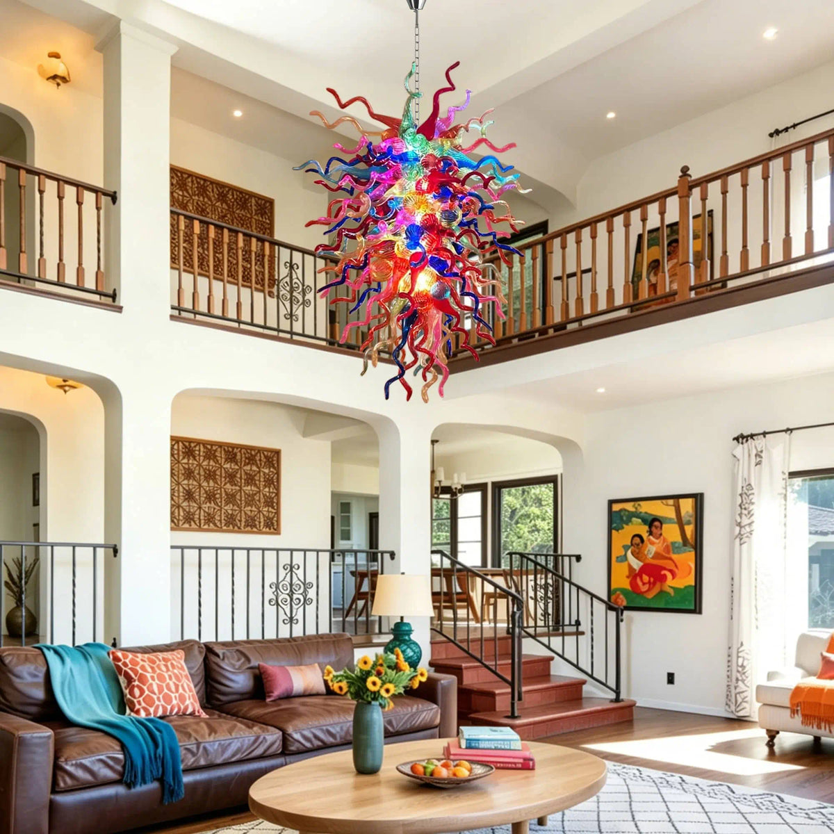 Luxury Kaleidoscope Rainbow Hand-Blown Glass Chandelier Multi-Color Chihuly-Style Sculptural Glass Art Pendant Light