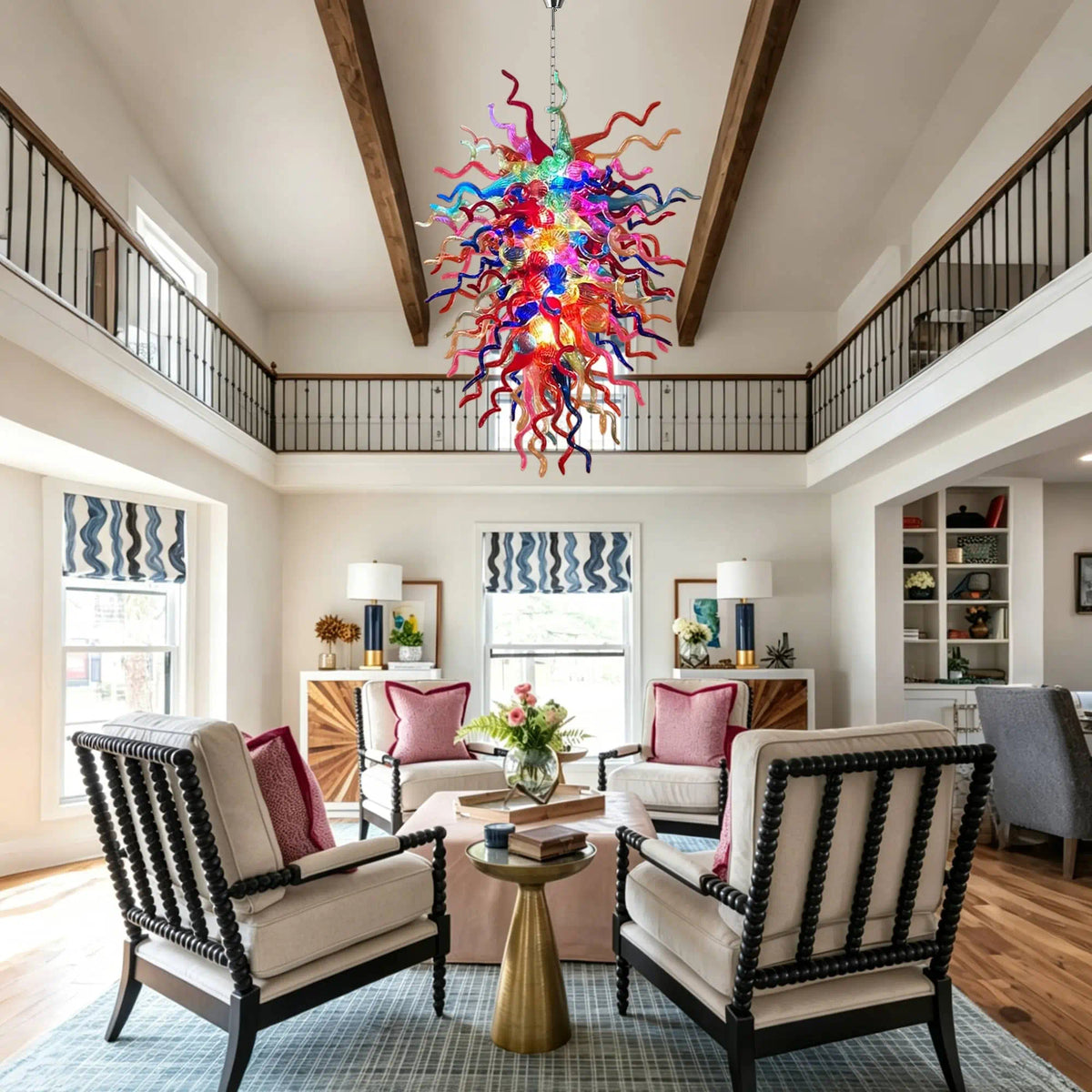 Luxury Kaleidoscope Rainbow Hand-Blown Glass Chandelier Multi-Color Chihuly-Style Sculptural Glass Art Pendant Light