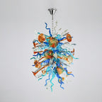 Large Multicolor Artisan Hand-Blown Glass Chandelier Twisted glass with morning glory Sculptural Pendant Light