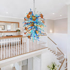 Large Multicolor Artisan Hand-Blown Glass Chandelier Twisted glass with morning glory Sculptural Pendant Light