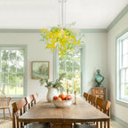 Yellow Green & Clear Blown Glass Chandelier Murano Style Curled Artistic Sculptural Deco Pendant Light