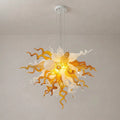 Autumn Amber Gold & White Murano Style Blown Curled Glass Chandelier Organic Sculptural Art Pendant Light