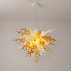 Autumn Amber Gold & White Murano Style Blown Curled Glass Chandelier Organic Sculptural Art Pendant Light
