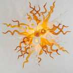 Autumn Amber Gold & White Murano Style Blown Curled Glass Chandelier Organic Sculptural Art Pendant Light