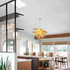 Autumn Amber Gold & White Murano Style Blown Curled Glass Chandelier Organic Sculptural Art Pendant Light