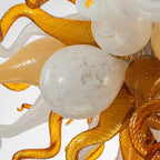 Autumn Amber Gold & White Murano Style Blown Curled Glass Chandelier Organic Sculptural Art Pendant Light