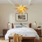 Autumn Amber Gold & White Murano Style Blown Curled Glass Chandelier Organic Sculptural Art Pendant Light