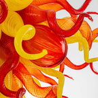 Murano-Style Hand-Blown Glass Art Chandelier Red & Yellow Flame-Inspired Sculptural Pendant Light