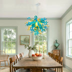Murano-Style Green Hand-Blown Glass Chandelier Turquoise Teal & Gold Sculptural Art Pendant Light