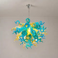 Murano-Style Green Hand-Blown Glass Chandelier Turquoise Teal & Gold Sculptural Art Pendant Light