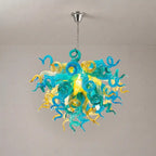Murano-Style Green Hand-Blown Glass Chandelier Turquoise Teal & Gold Sculptural Art Pendant Light