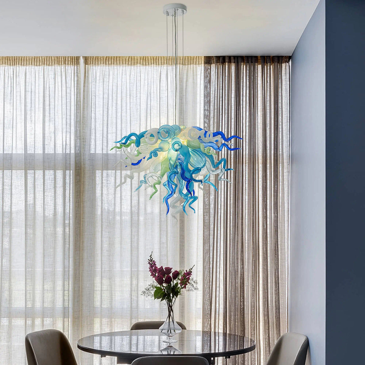 Murano-Style Hand-Blown Glass Chandelier Ocean Theme Sculptural Glass Art Pendant Light