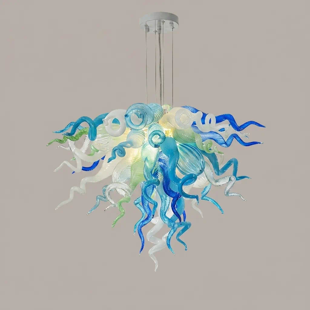 Murano-Style Hand-Blown Glass Chandelier Ocean Theme Sculptural Glass Art Pendant Light