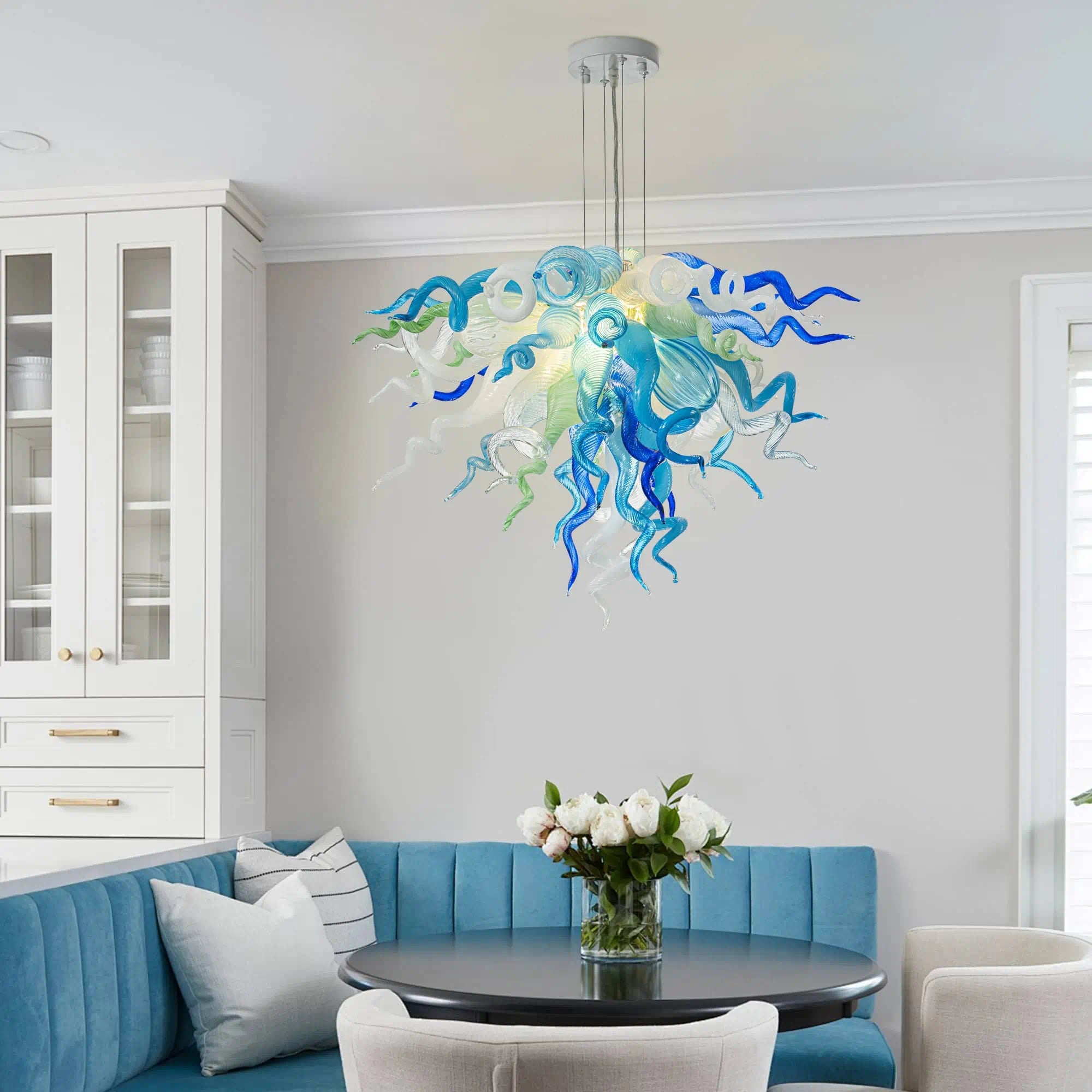 Murano-Style Hand-Blown Glass Chandelier Ocean Theme Sculptural Glass Art Pendant Light