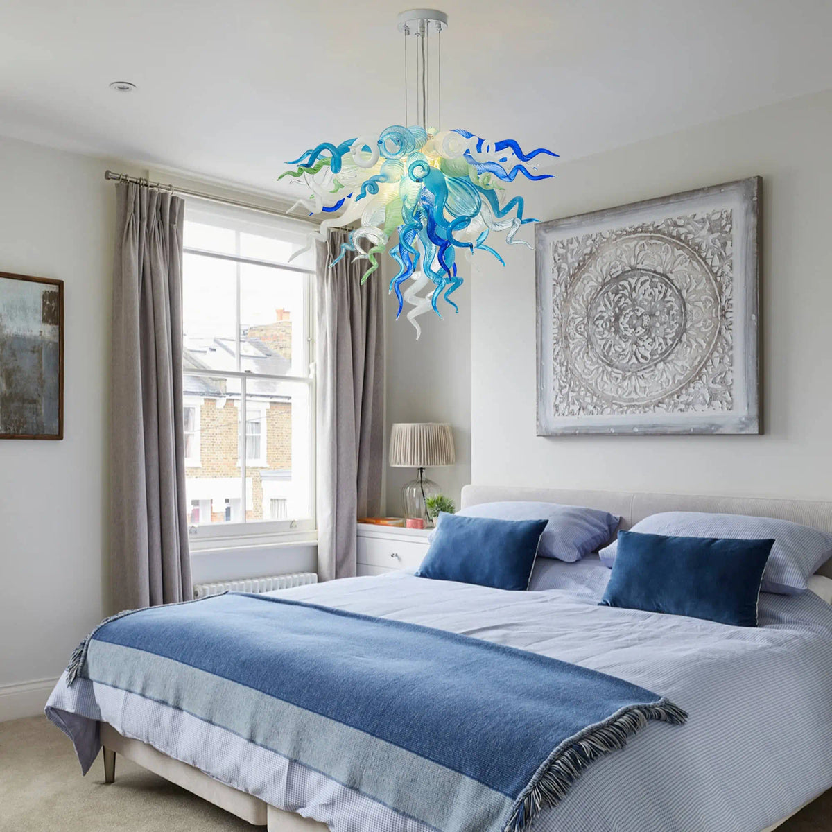Murano-Style Hand-Blown Glass Chandelier Ocean Theme Sculptural Glass Art Pendant Light