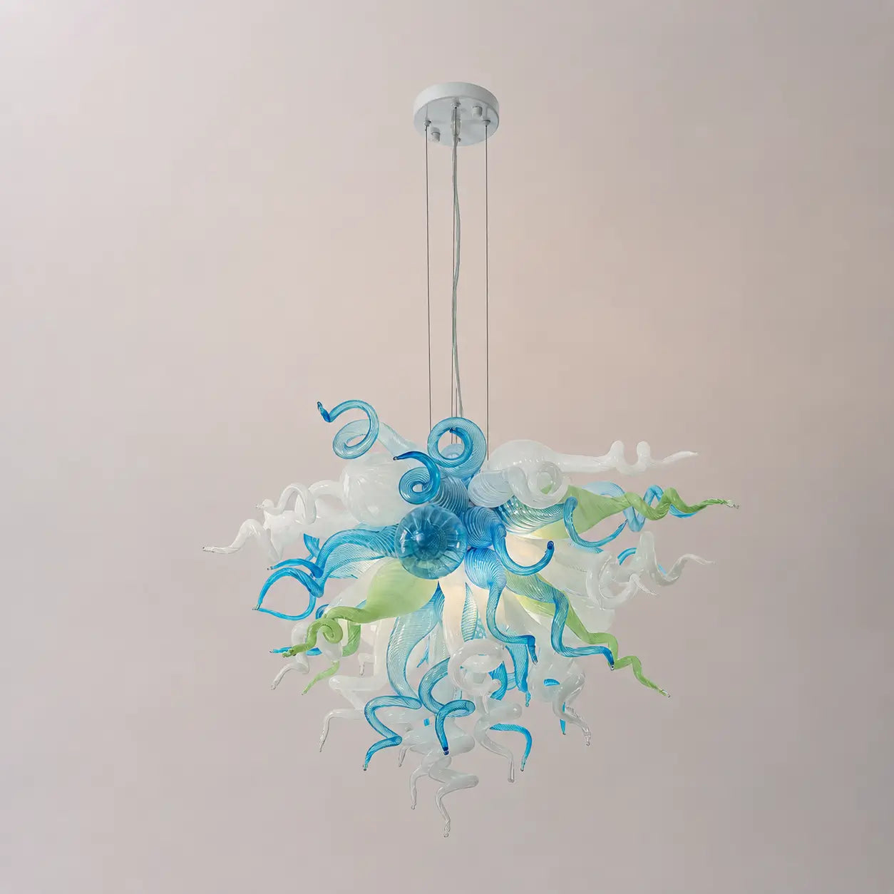 Ocean-Inspired Hand-Blown Glass Chandelier Chihuly Style Modern Coastal Sculptural Pendant Light