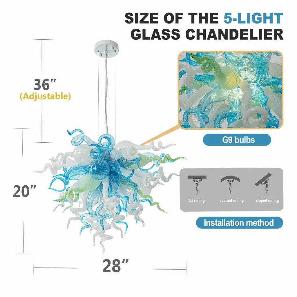 Ocean-Inspired Hand-Blown Glass Chandelier Chihuly Style Modern Coastal Sculptural Pendant Light