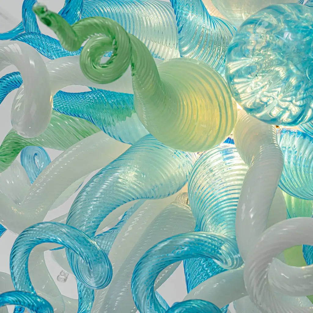 Ocean-Inspired Hand-Blown Glass Chandelier Chihuly Style Modern Coastal Sculptural Pendant Light