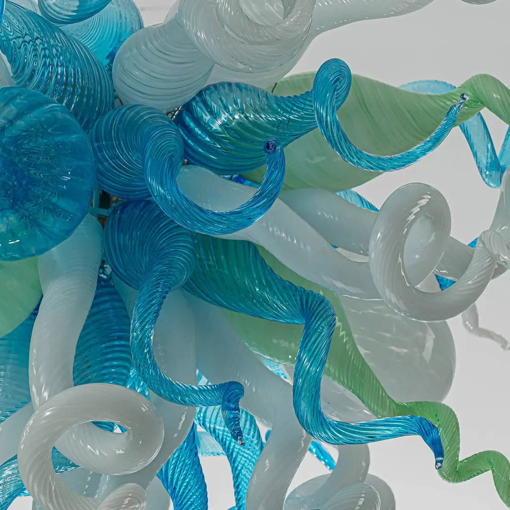 Ocean-Inspired Hand-Blown Glass Chandelier Chihuly Style Modern Coastal Sculptural Pendant Light